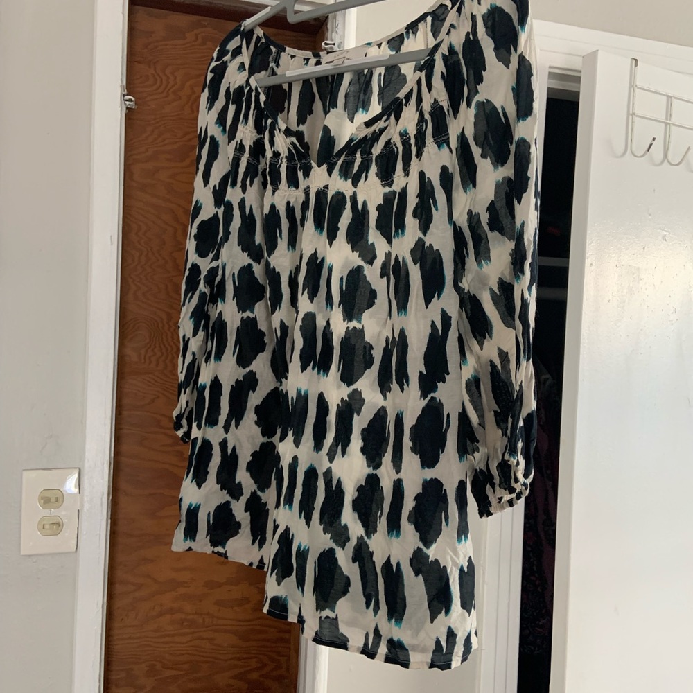 LOFT Black and White Patterned Blouse